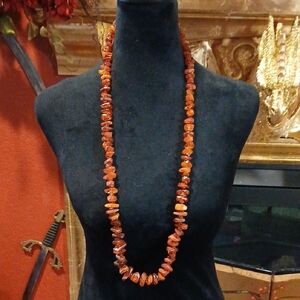 🌟 Super Long Natural Baltic Amber Beaded Necklace – Elegant, Chunky & Unique
